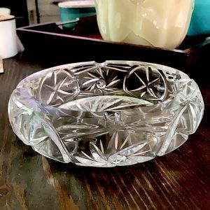 VINTAGE 80-90’s Bohemian Lead Cut Crystal Pinwheel XL Ashtray, Weighs Over 5 lb